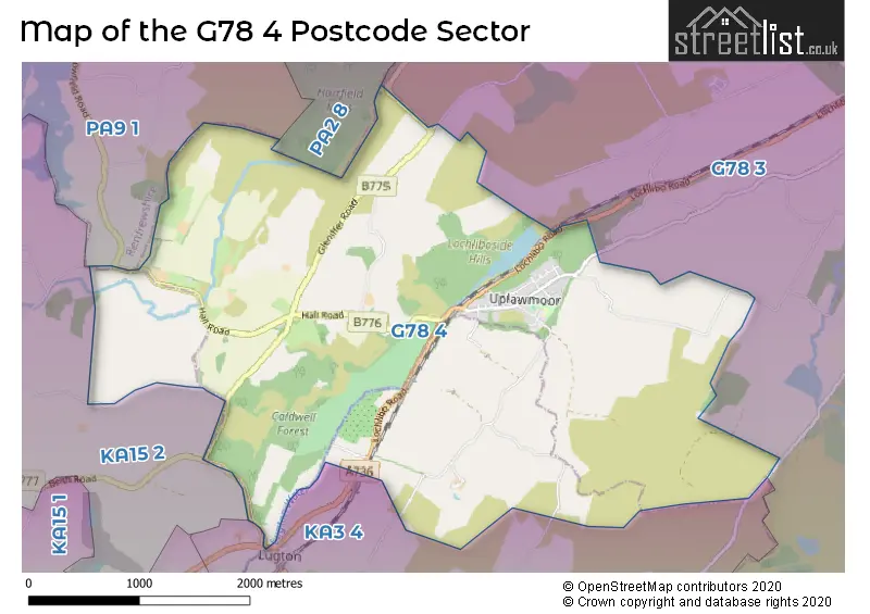 Map of the G78 4 and surrounding postcode sector