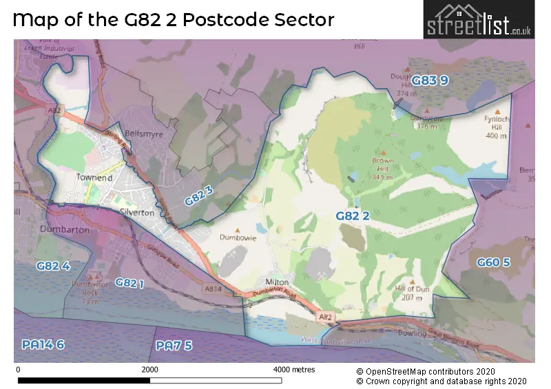 Map of the G82 2 and surrounding postcode sector