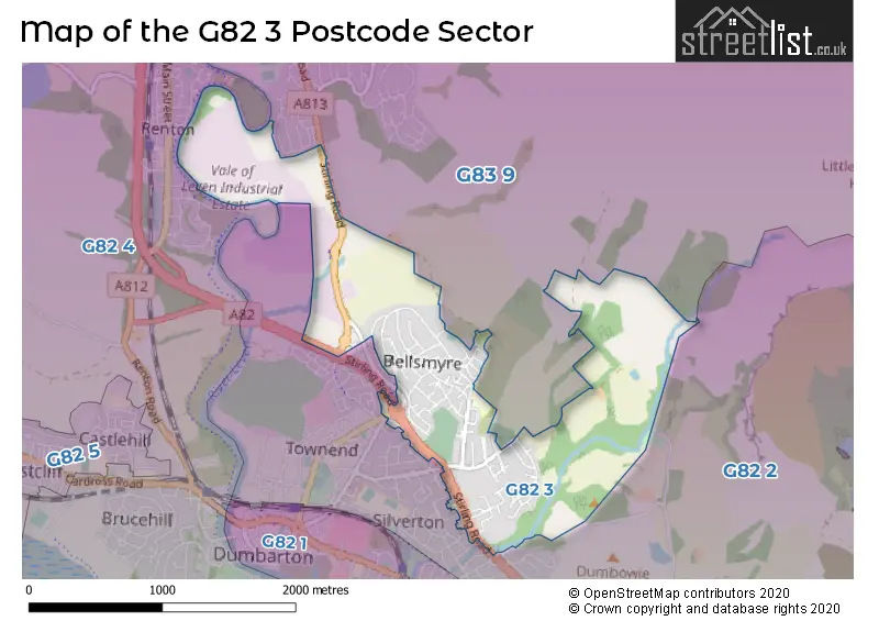 Map of the G82 3 and surrounding postcode sector