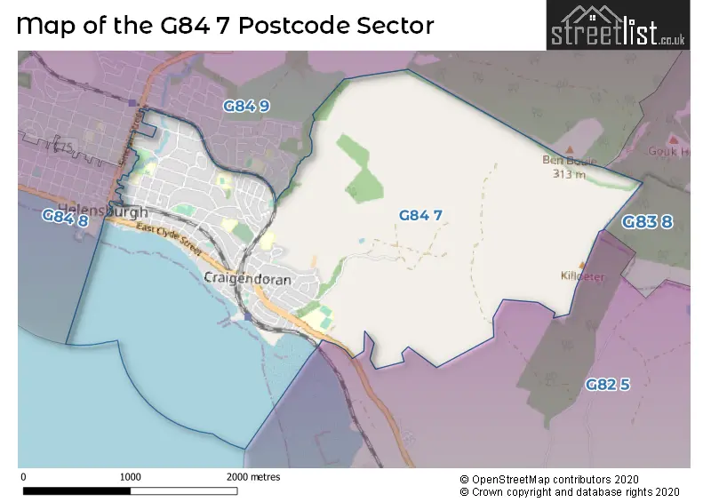 Map of the G84 7 and surrounding postcode sector