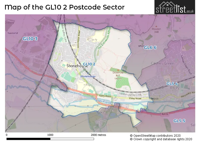 Map of the GL10 2 and surrounding postcode sector