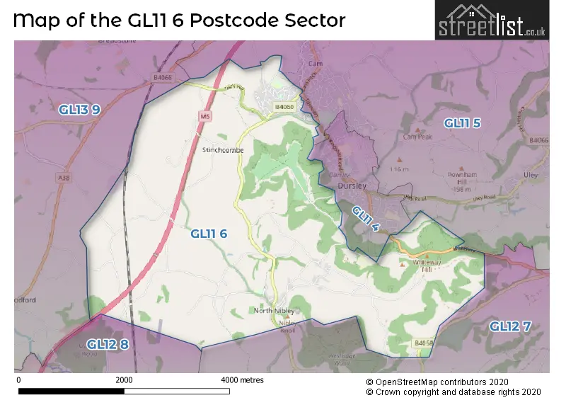 Map of the GL11 6 and surrounding postcode sector