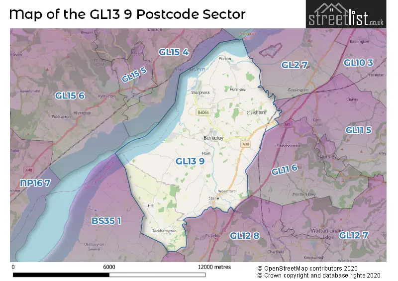 Map of the GL13 9 and surrounding postcode sector