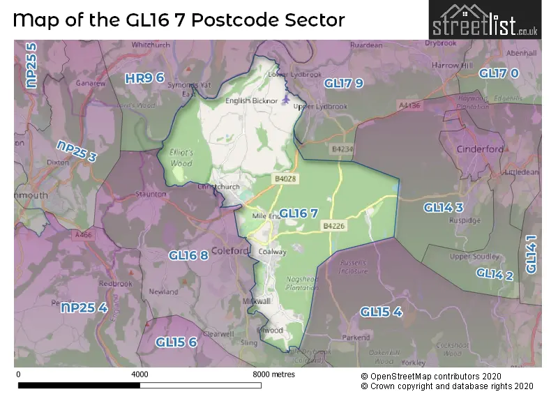 Map of the GL16 7 and surrounding postcode sector