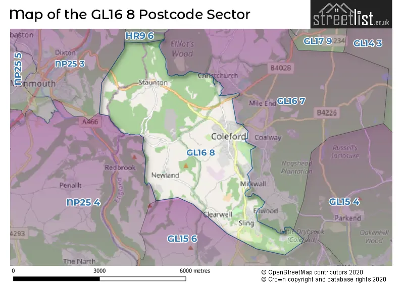 Map of the GL16 8 and surrounding postcode sector