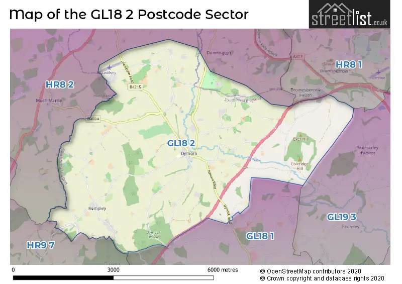Map of the GL18 2 and surrounding postcode sector