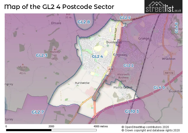 Map of the GL2 4 and surrounding postcode sector