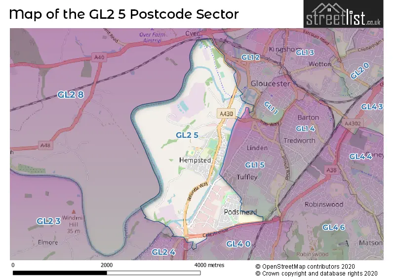 Map of the GL2 5 and surrounding postcode sector