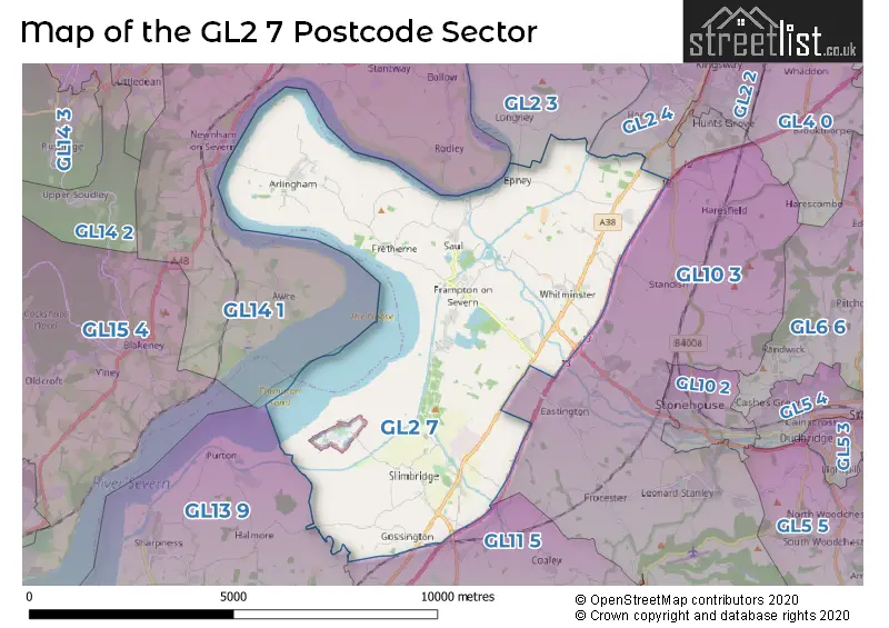 Map of the GL2 7 and surrounding postcode sector