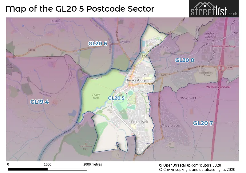 Map of the GL20 5 and surrounding postcode sector