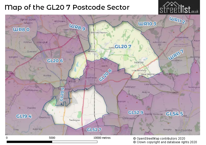 Map of the GL20 7 and surrounding postcode sector