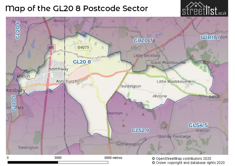 Map of the GL20 8 and surrounding postcode sector