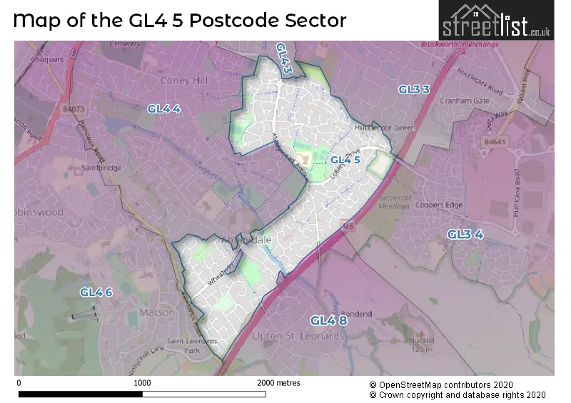 Map of the GL4 5 and surrounding postcode sector