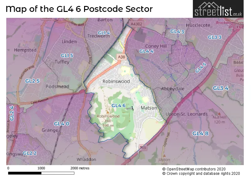 Map of the GL4 6 and surrounding postcode sector