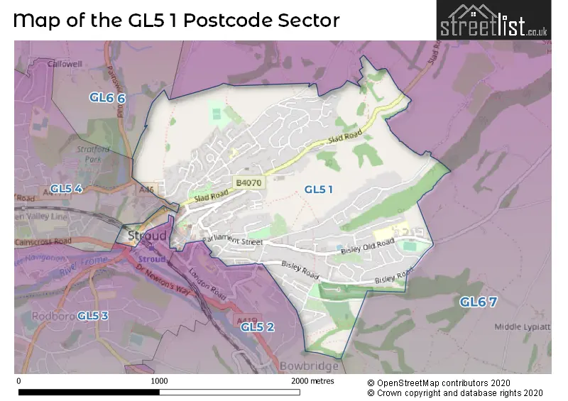 Map of the GL5 1 and surrounding postcode sector
