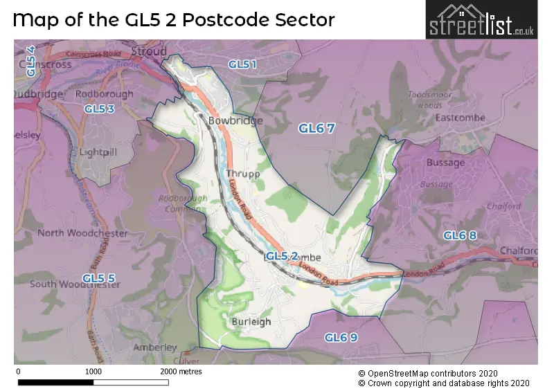 Map of the GL5 2 and surrounding postcode sector