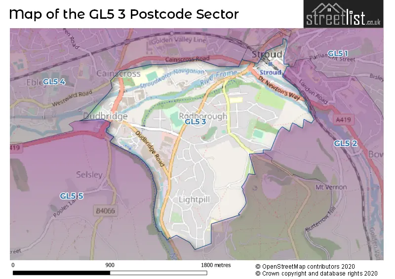 Map of the GL5 3 and surrounding postcode sector