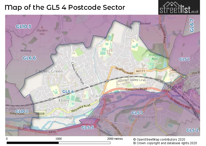 Map of the GL5 4 and surrounding postcode sector