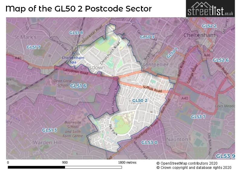 Map of the GL50 2 and surrounding postcode sector