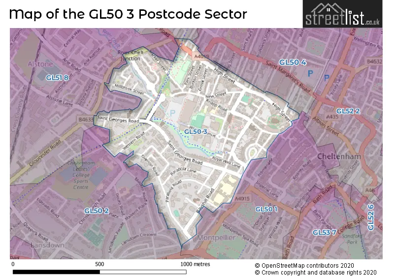 Map of the GL50 3 and surrounding postcode sector