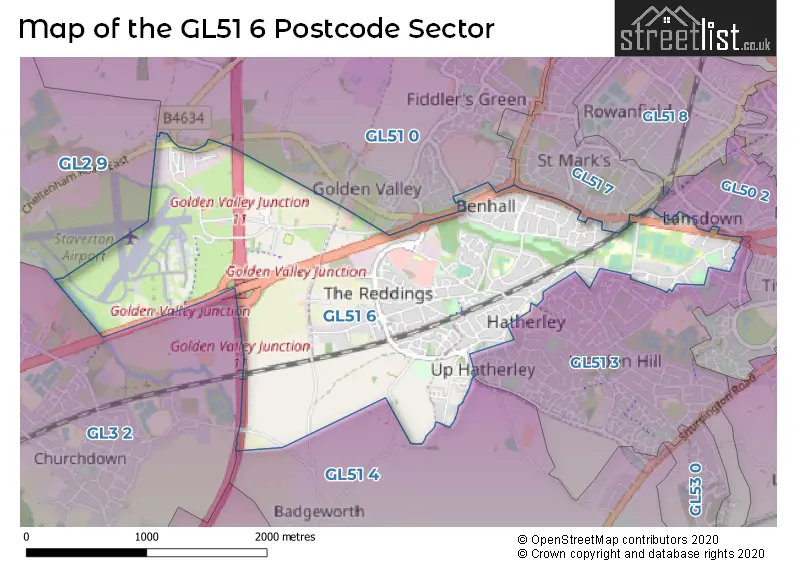 Map of the GL51 6 and surrounding postcode sector