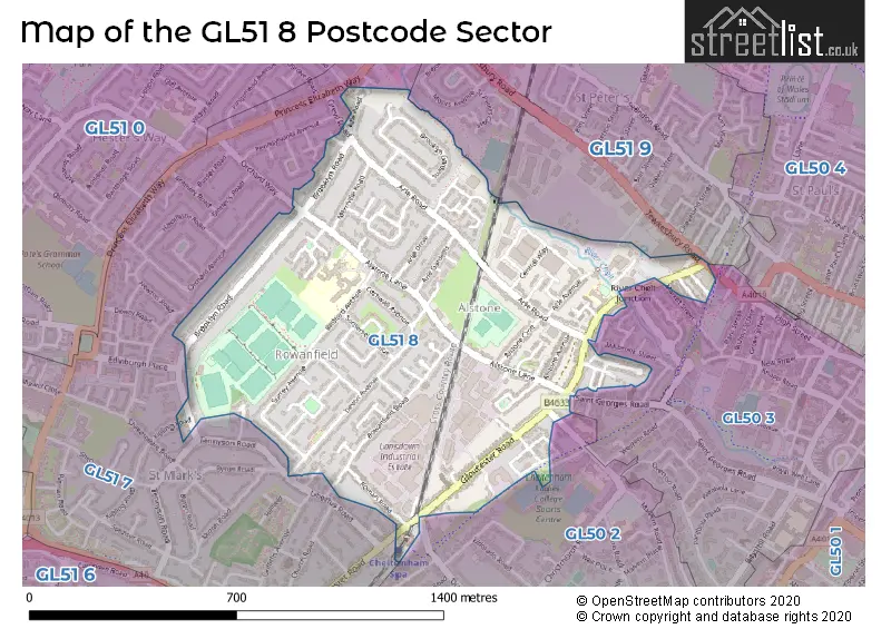Map of the GL51 8 and surrounding postcode sector
