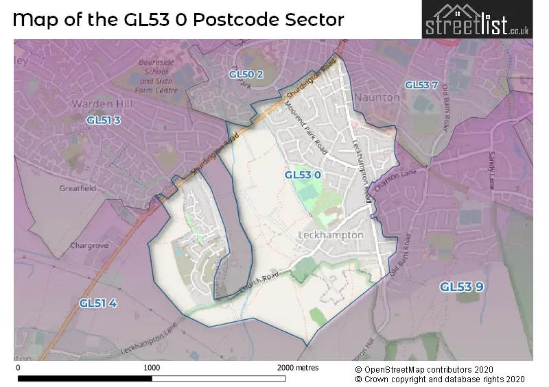 Map of the GL53 0 and surrounding postcode sector