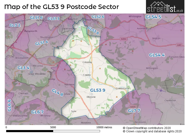 Map of the GL53 9 and surrounding postcode sector
