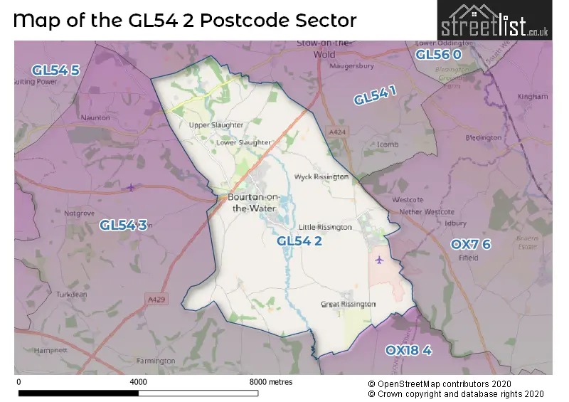 Map of the GL54 2 and surrounding postcode sector