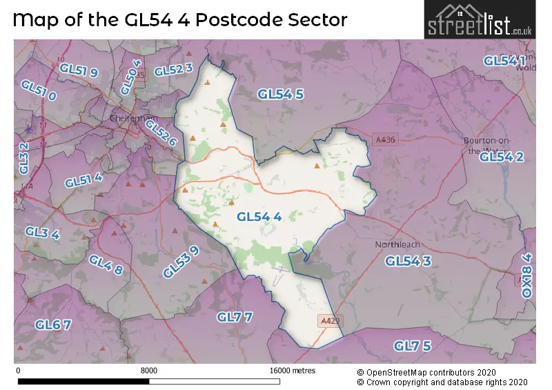 Map of the GL54 4 and surrounding postcode sector