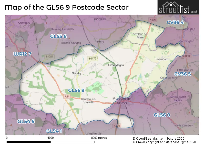Map of the GL56 9 and surrounding postcode sector