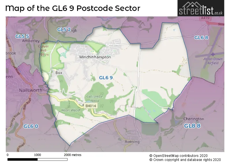 Map of the GL6 9 and surrounding postcode sector