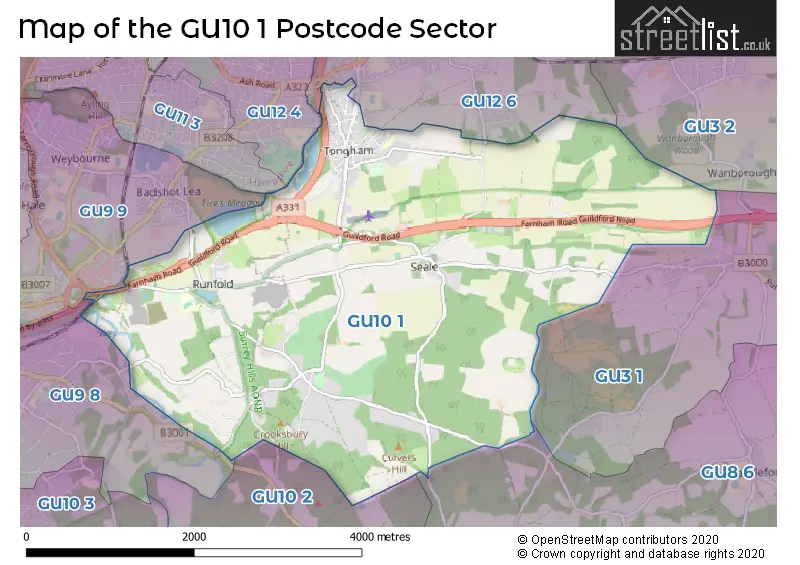 Map of the GU10 1 and surrounding postcode sector