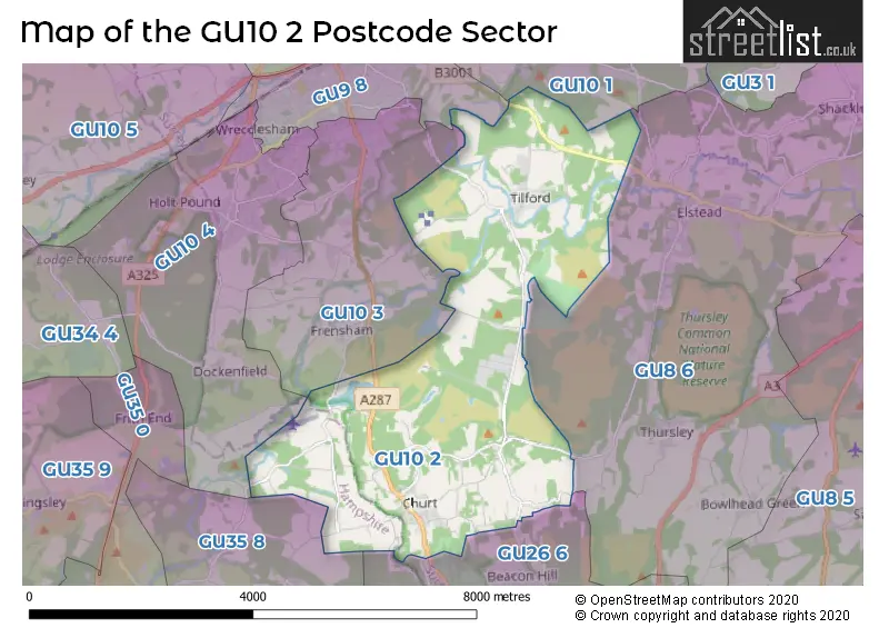 Map of the GU10 2 and surrounding postcode sector