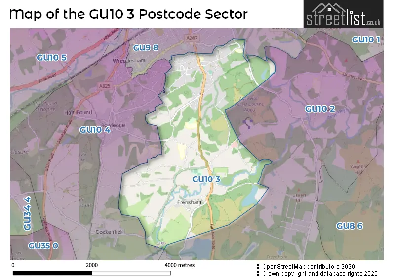 Map of the GU10 3 and surrounding postcode sector