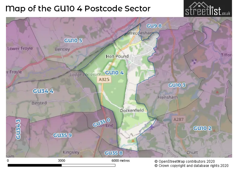 Map of the GU10 4 and surrounding postcode sector