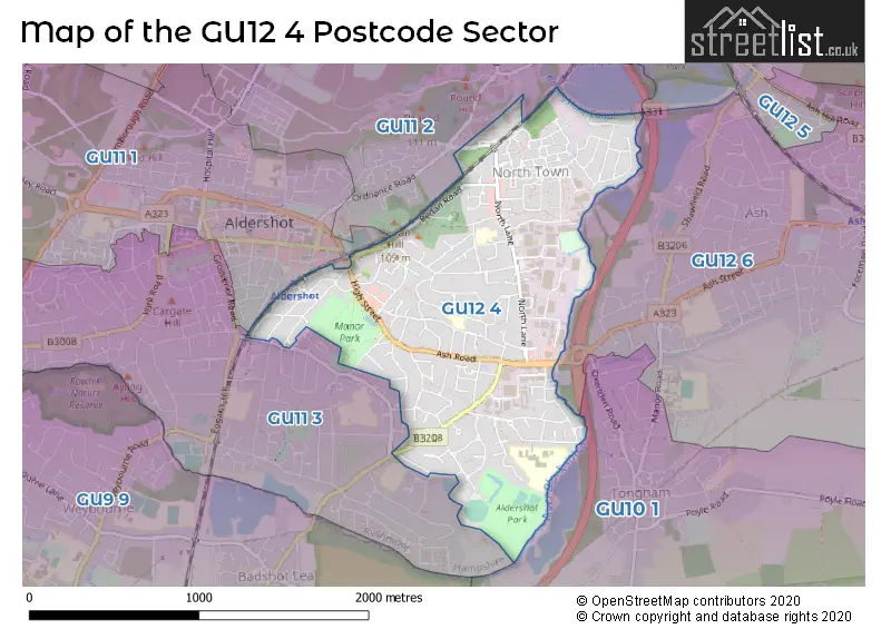 Map of the GU12 4 and surrounding postcode sector