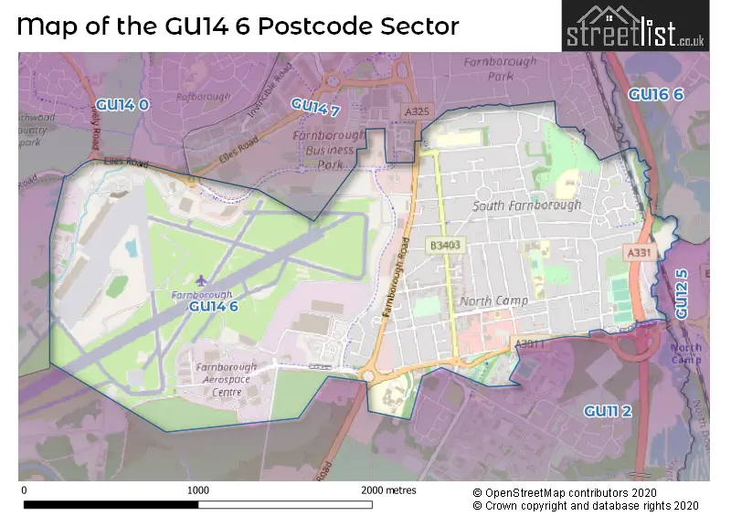 Map of the GU14 6 and surrounding postcode sector
