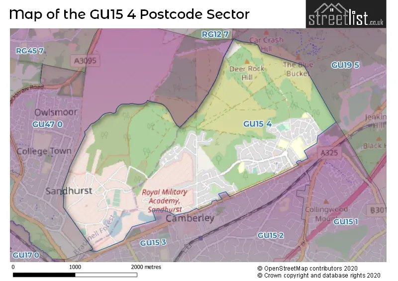 Map of the GU15 4 and surrounding postcode sector