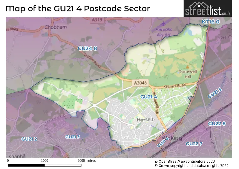 Map of the GU21 4 and surrounding postcode sector