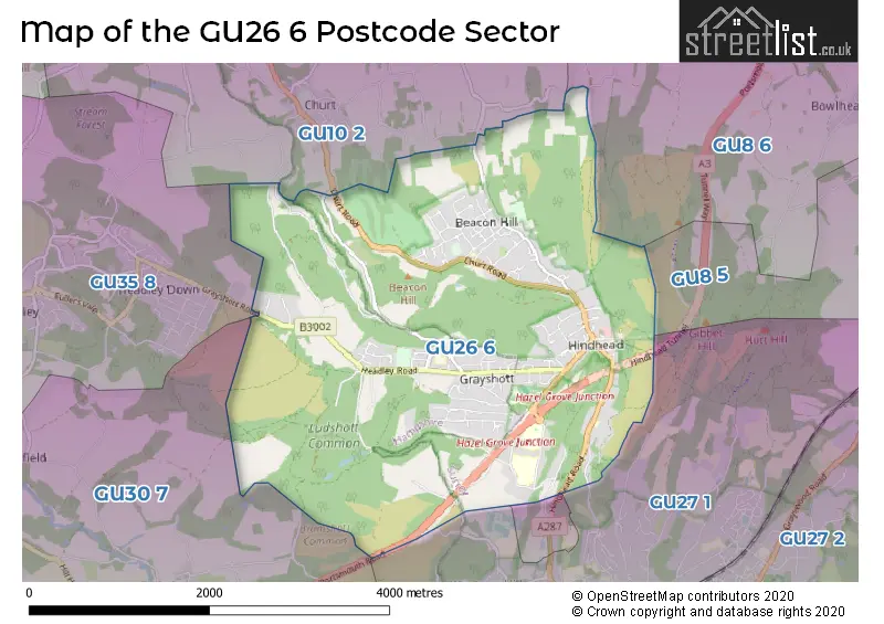 Map of the GU26 6 and surrounding postcode sector