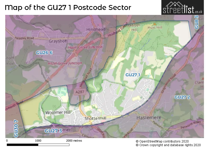 Map of the GU27 1 and surrounding postcode sector