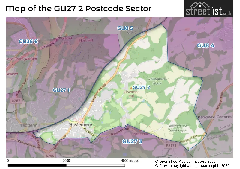 Map of the GU27 2 and surrounding postcode sector