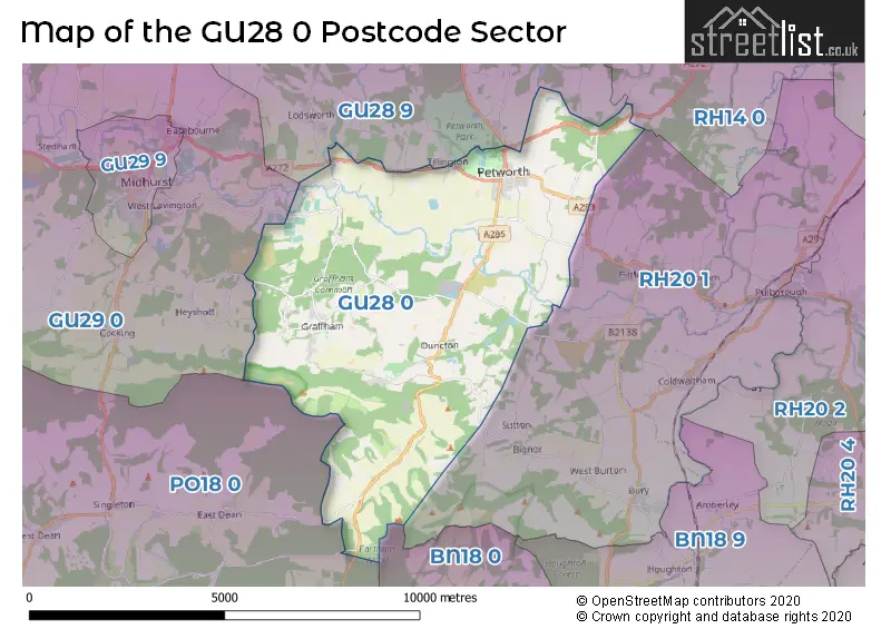 Map of the GU28 0 and surrounding postcode sector