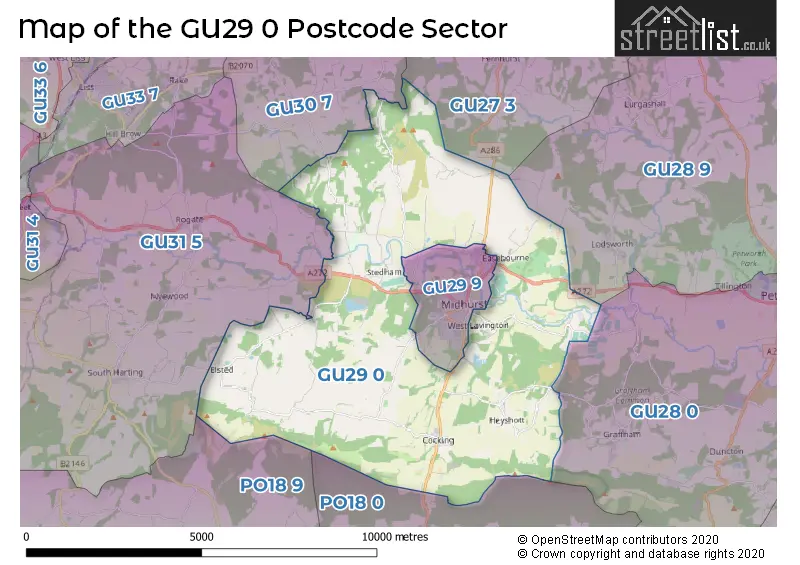 Map of the GU29 0 and surrounding postcode sector