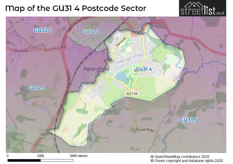 Map of the GU31 4 and surrounding postcode sector