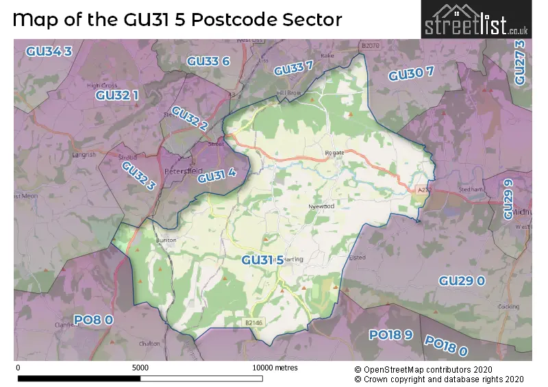 Map of the GU31 5 and surrounding postcode sector