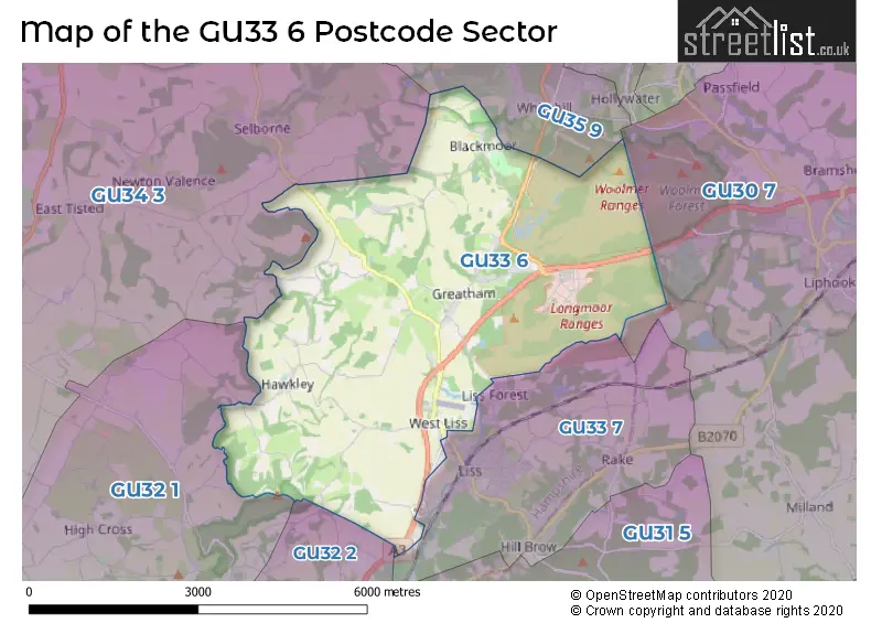Map of the GU33 6 and surrounding postcode sector
