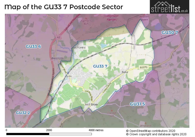 Map of the GU33 7 and surrounding postcode sector