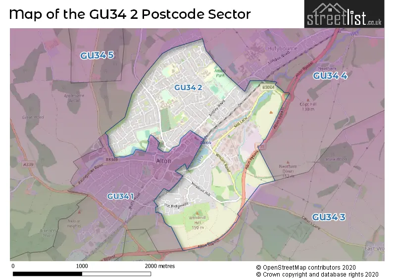 Map of the GU34 2 and surrounding postcode sector